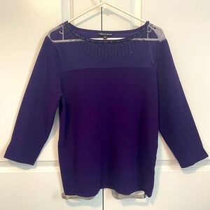 Cable & Gauge Purple Beaded Embellished Sweater Top XL